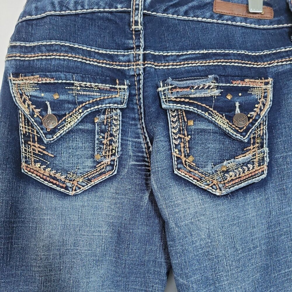 Y2K Ariya Delano S 5/6 Low Rise Boot Cut jeans w  embellished 5 pocket design